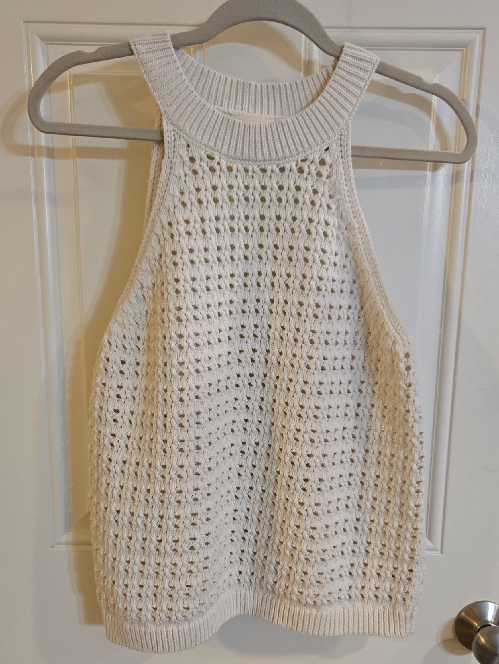 Universal Thread Cream Open Crochet Halter Knit Top